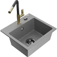Mexen Milo évier en granit 1 bac avec mélangeur Flora, Gris - 6505-71-670401-57-B