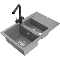 Mexen Gaspar évier en granit 1,5 bac avec égouttoir et mitigeur Duero, Gris - 6507-71-671600-70