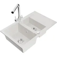 Mexen Gaspar évier en granit 1,5 bac avec égouttoir et mélangeur Duero, blanc - 6507-20-671600-00