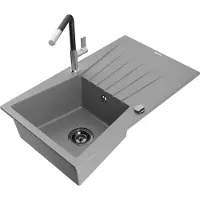 Mexen Evier en granit Cesar 1 bac avec égouttoir et mitigeur Flora, Gris - 6514-71-670401-07-B