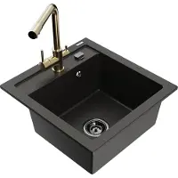 Mexen Vito 1 bac en granit avec mitigeur Duero, noir/or métallisé - 6503-75-671600-50-B