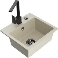 Mexen Évier 1 bac en granit Milo avec mitigeur Rita, beige (6505-69-670300-70)