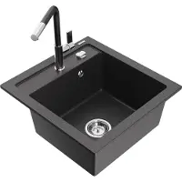 Mexen Évier Vito en granit 1 bac avec mitigeur Flora, noir moucheté (6503-76-670401-07)