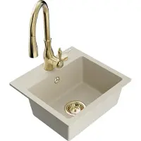 Mexen Évier 1 bac en granit Milo avec mitigeur Savita, beige (6505-69-672601-50)