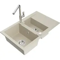 Mexen Gaspar évier en granit 1,5 bol avec égouttoir et mitigeur Flora, Beige - 6507-69-670401-00