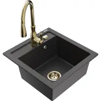 Mexen Évier Vitogranite 1 bac avec mitigeur Savita, noir moucheté (6503-76-672601-50)
