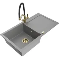 Mexen Leo Évier en granit 1 bac avec égouttoir et mélangeur Duo, Gris - 6501-71-671701-57-G