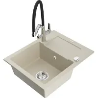 Mexen Enzo Évier en granit 1 bac avec égouttoir et mélangeur Duo, Beige - 6506-69-671701-07