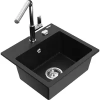 Mexen Évier 1 bac en granit Milo avec mitigeur Flora, noir (6505-77-670401-00)