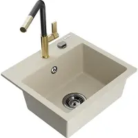 Mexen Évier 1 bac en granit Milo avec mitigeur Flora, beige (6505-69-670401-57-B)