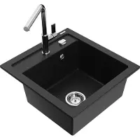 Mexen Évier 1 bac en granit Vito avec mitigeur Flora, noir (6503-77-670401-00)