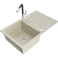 Mexen Bruno Évier en granit 1 bac avec égouttoir et mitigeur Flora, Beige - 6513-69-670401-07