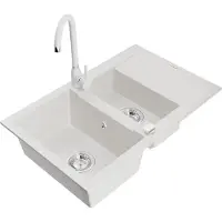 Mexen Gaspar évier en granit 1,5 bac avec égouttoir et mitigeur Telma, blanc - 6507-20-670200-20