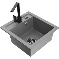 Mexen Évier 1 bac en granit Vito avec mitigeur Rita, gris (6503-71-670300-70-B)