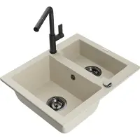 Mexen Carlos granit évier 1,5 compartiment avec mitigeur Flora, Beige - 6518-69-670401-70-B