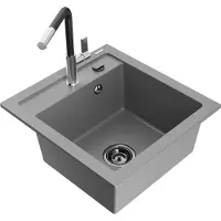 Mexen Évier 1 bac en granit Vito avec mitigeur Flora, gris (6503-71-670401-07-B)