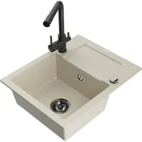 Mexen Enzo Évier en granit 1 bac avec égouttoir et mélangeur Duero, Beige - 6506-69-671600-70