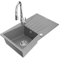 Mexen Evier en granit Cesar 1 bac avec égouttoir et mitigeur Savita, Gris - 6514-71-672601-00
