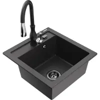 Mexen Évier Vitogranite 1 bac avec mitigeur Savita, noir moucheté (6503-76-672601-70-B)