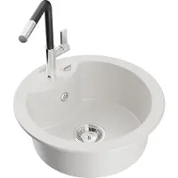 Mexen Diego évier 1 bac en granit avec mitigeur Flora, blanc (6512-20-670401-07)