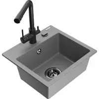 Mexen Milo évier 1 bac en granit avec mitigeur Duero, Gris - 6505-71-671600-70-B