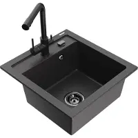 Mexen Vito 1 bac en granit avec mitigeur Duero, noir moucheté - 6503-76-671600-70-B