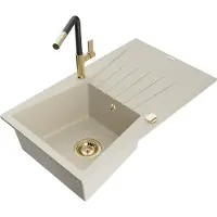 Mexen Evier en granit Cesar 1 bac avec égouttoir et mitigeur Flora, Beige - 6514-69-670401-57-G
