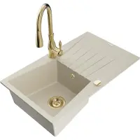 Mexen Evier en granit Cesar 1 bac avec égouttoir et mélangeur Savita, Beige - 6514-69-672601-50