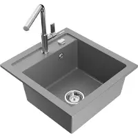 Mexen Évier 1 bac en granit Vito avec mitigeur Flora, gris (6503-71-670401-00)
