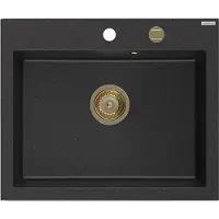 Mexen Elix évier en granit 1 bac 600 x 500 mm, noir/argent métallisé, siphon doré - 6525601005-73-G