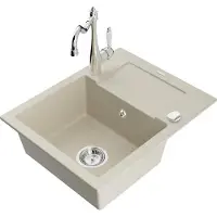 Mexen Enzo granit évier 1 avec égouttoir y compris mélangeur Carla, beige (6506-69-670700-00)