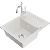 Mexen Enzo granit évier 1 avec égouttoir y compris mélangeur Carla, blanc (6506-20-670700-00)