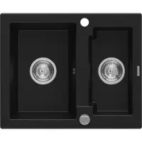 Mexen Carlos granit évier 1.5 582x475 mm, noir, siphon chrome (6518581500-77)
