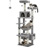 OEM Grande tour arbre à chat, hamac spacieux, poteaux griffoirs recouverts de sisal , AMT0204GY, 136 cm