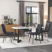 SUCCESS COURIER Ensemble de salle à manger comprenant 4 chaises en lin, une table rectangulaire de 117 cm et une table de cuisine moderne pour la salle à manger et la cuisine, gris foncé/noir