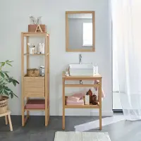 MOB-IN Meuble HOPP 60cm chêne, vasque carrée, robinet, miroir, colonne