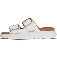 FitFlop pour femme. B1J-194 Sandales en cuir Gen-FF Buckle Two-Bar Leather Slides, blanc urbain (6.5), Plat, Boucle, Casuel