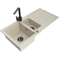Mexen Andres évier en granit 1,5 bac avec égouttoir et mitigeur Rita, Beige - 6515-69-670300-70