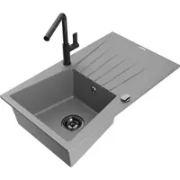 Mexen Evier Cesar en granit 1 bac avec égouttoir et mitigeur Flora, Gris - 6514-71-670401-70-B