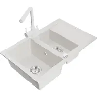Mexen Gaspar évier en granit 1,5 bac avec égouttoir et mélangeur Duero, blanc - 6507-20-671600-20