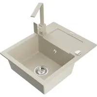 Mexen Évier 1 bac en granit Enzo avec égouttoir incluant le mélangeur Rita, beige (6506-69-670300-69)