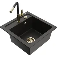 Mexen Évier 1 bac Vito en granit avec mitigeur Flora, noir/or métallique (6503-75-670401-57-G)
