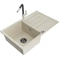Mexen Bruno Évier en granit 1 cuve avec égouttoir et mitigeur Flora, Beige - 6513-69-670401-07-B