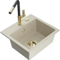 Mexen Évier 1 bac en granit Milo avec mitigeur Flora, beige (6505-69-670401-57-G)