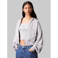 Calvin Klein Jeans Veste de survêtement 'Woven Label Hoodie' gris clair