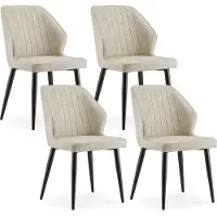 CLIPOP Chaise de salle à manger,Set de 4 chaises de cuisine en similicuir, chaise de réception avec dossier pieds métalliques,Beige