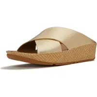 FitFlop Lulu Lux, sandales croisées en cuir à motif tissé, couleur or, taille 39