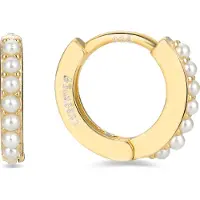 Luxenter Boucles d'oreilles en argent sterling 925 avec perle blanche, finition en or jaune 18 carats - Leofcar