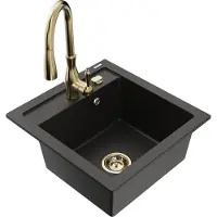 Mexen Évier Vitogranite 1 bac avec mitigeur Savita, noir/or métallisé (6503-75-672601-50)