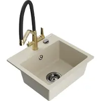 Mexen Milo évier en granit 1,5 bol avec mélangeur Duo, Beige - 6505-69-671701-57-B